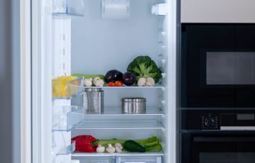 Kitchen facilities. Picture of the fridge with food inside